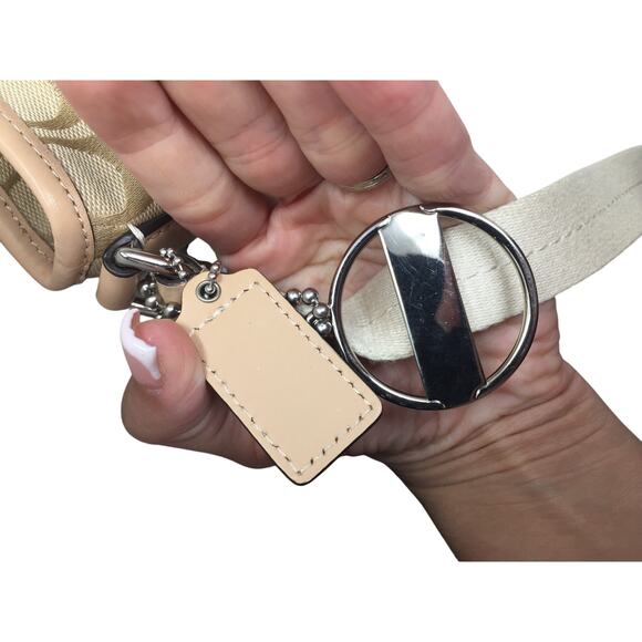 Coach Monogram Tan Canvas Crossbody Bag with Wide Pink Stripe in Center - Picture 9 of 16